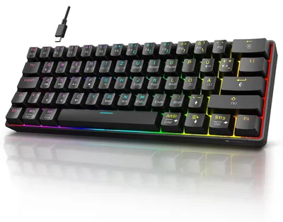 Imagen del producto de Teclado mecánico para juegos KOORUI, 60%, distribución QWERTZ (alemán), interruptores rojos