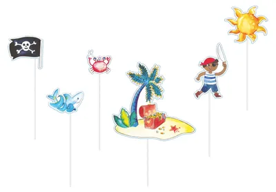 6 Piraten-Tortenpicker, bunt, Papier, 15 cm