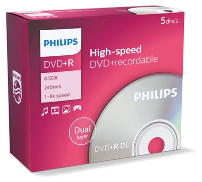 Produktbild von 1x5 Philips DVD+R 8,5GB DL 8x JC