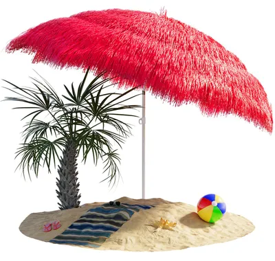 Produktbild von KINGSLEEVE® Sonnenschirm Hawaii Ø160cm Neigbar Höhenverstellbar UV Schutz 30+ Groß Rund Balkon Strand Strohschirm Strandschirm Bast Hawaiischirm Rot