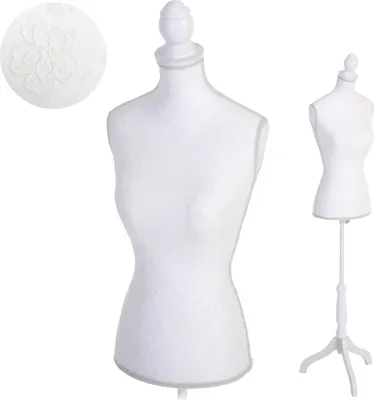 Produktbild von Schneiderpuppe T221, Schaufensterpuppe Torso weiblich, Schaumstoff  weiß mit Spitze