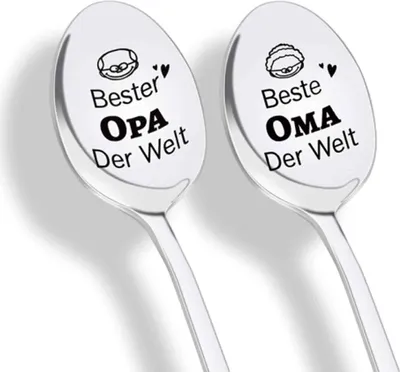 Produktbild von Oma und Opa Geschenke Weihnachten, 2 Stück Kaffeelöffel mit Gravur, Oma und Opa Edelstahl Löffel Personalisierte, Adventskalender Füllung Geschenk für Oma und Opa (19 cm)