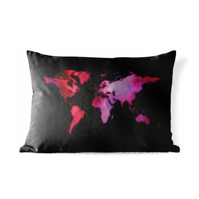Produktbild von MuchoWow® Outdoor Kissen - Weltkarte - Aquarell - Rosa - 50x30 cm - Wetterfest - Lounge Kissen - Sofa kissen - Wohnzimmer Dekoration