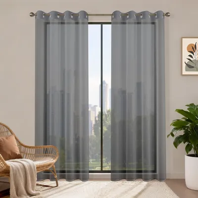 Imagen del producto de Juego de 2 cortinas de voile, color gris oscuro, 120 x 230 cm