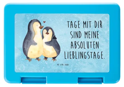 Produktbild von Mr. & Mrs. Panda Lunchbox Pinguin umarmen - Eisblau - Geschenk, Hochzeit, Essensbox, Brotzeitbox, Bentobox, Umarmung, Liebe, Bento Box, Hochzeitstag, Snackbox