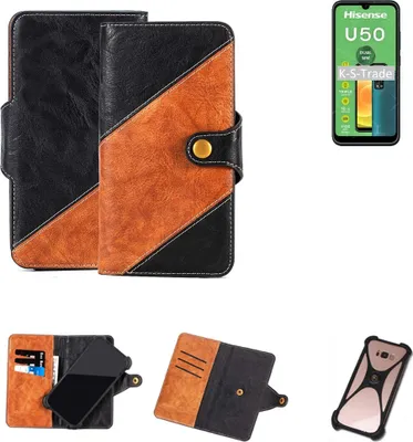Produktbild von K-S-Trade Handyhülle Schutzhülle Bookstyle Case Wallet-Case kompatibel mit HiSense U50 Handy Cover Bumper Klapphülle schwarz hellbraun 1x