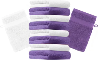 Produktbild von Betz 10 Stück Waschhandschuhe 16x21 cm PREMIUM 100% Baumwolle  Farbe: lila und weiß