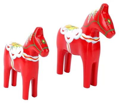 Produktbild von Handbemalte schwedische Holzpferdefiguren in leuchtenden Farben mit einzigartigen Mustern für die Heimdekoration und Hochzeitsartikel (Rot)