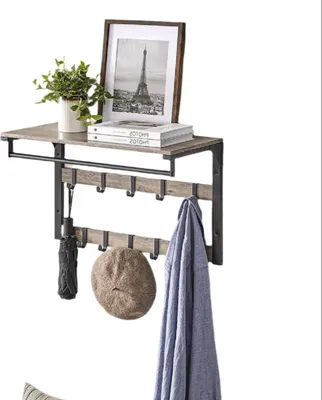 Produktbild von Wandgarderobe mit Regal - Garderobenständer - 10 abnehmbare Haken - platzsparend - 30 x 65 x 42 cm
