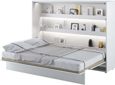 Produktbild von Furniture24 Schrankbett Bed Concept Lenart, Wandklappbett mit Lattenrost, V-Bett, Wandbett Bettschrank Schrank mit integriertem Klappbett Funktionsbett BC-04, 140 x 200 cm, Weiß/Weiß Hochglanz, Horizontal