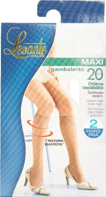 Obrázok produktu pre Podkolienky, 2 páry, dámske, 20 den, 22 dtex, saténovo matné, nadmerná veľkosť, komfortné, LEVANTE, model MAXI 20, GAMBALETTO, UNICA, polyamid 84 %, Elastan 16 %