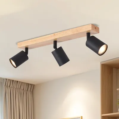 Immagine prodotto di LVWIT Plafoniera LED a 3 luci, moderna lampada da soffitto orientabile, plafoniera con diffusori in legno nero, lampada da soffitto GU10 con faretti per cucina, camera da letto e soggiorno (senza lampadine)