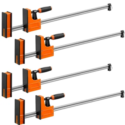Produktbild von Schraubzwingen Set - F-Zwingen 4er-Pack - 91,4 cm Spannweite - 680 kg Spannkraft - Klemm- & Spreizfunktion - Gummischutzbacken - Kohlenstoffstahl-Stange