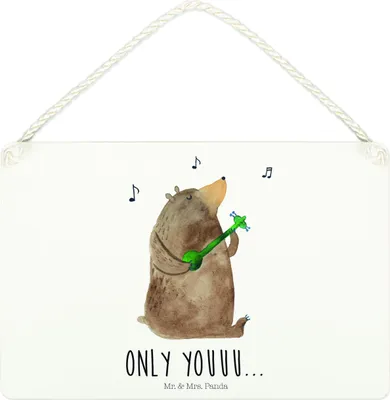 Produktbild von Mr. & Mrs. Panda holzbild Bär Gitarre DIN A4 - Weiß - Geschenk, kleine aufmerksamkeit, Schild, Teddy, Türschild, Wandbild Holz, Holzschild