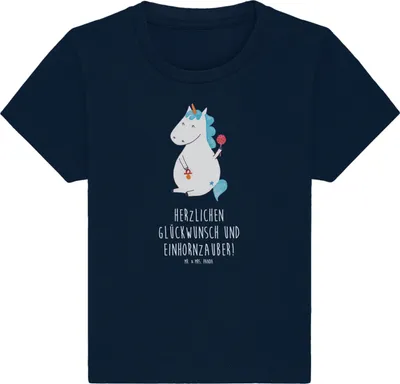 Produktbild von Mr. & Mrs. Panda  T-Shirt Einhorn Baby 6. - 12. Monat - French Navy - Geschenk, Unicorn, Organic, Mutter, Kleinkind Shirt, Jerseyshirt, Geburtstag, Babyshirt, Top