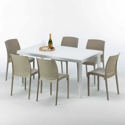 Produktbild von Weiß Rechteckig Tisch und 6 Stühle Farbiges Polypropylen-Außenmastenset Grand Soleil Boheme Summerlife - Beige