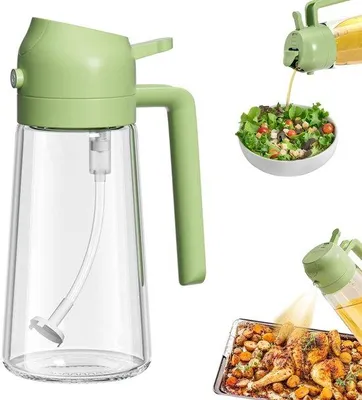 Image de Bouteille d'huile multifonctionnelle de 470 ml, 2-en-1 avec tuyau de pulvérisation, pour la cuisine, les grillades, la friteuse à air chaud et la pâtisserie