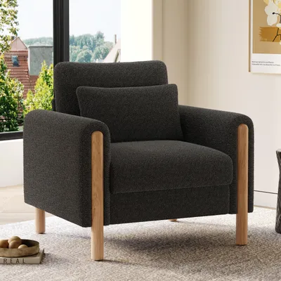 Produktbild von Merax klassische sessel mit Dickem Kissen, Polstersessel, Relaxsessel, Fernsehsessel, für Wohnzimmer, Büro, Schlafzimmer, Teddy-Samt, Grau