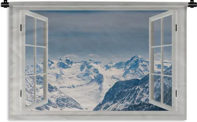 Produktbild von MuchoWow® Wandteppich Wandbehang Aussicht - Schnee - Berge 60x40 cm Tapisserie Dekoration Wandtuch - Wanddekorationen