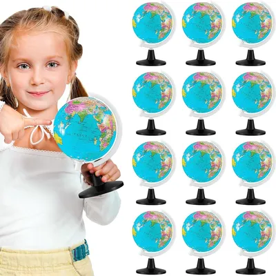 Produktbild von 12-teiliges Lernglobus-Set für Kinder, 8,6 cm Mini-Globus mit drehbarem Display und Ständer, kleiner Globus für den Geographieunterricht.