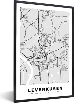 Produktbild von MuchoWow® Gerahmtes Poster Karte - Leverkusen - Deutschland - Stadtplan - Karte 60x90 cm - Poster mit Schwarzem Bilderrahmen Wandposter Rahmen Foto Bilder - Kunst