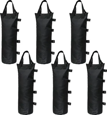 Six black sandbags arranged in two rows of three.