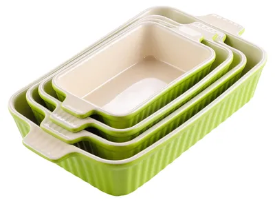 Backschalen-Set, 4er, rechteckig, Grün, 9-14 Zoll, Porzellan