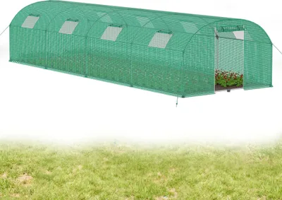 Produktbild von UISEBRT Gewächshaus Tomatengewächshaus 3x8m, Frühbeet Foliengewächshaus mit Kuppeldach, 24㎡, Grün, Verzinkter Stahlrohr, mit 8 Fenster, Mesh-resistentes HDPE+LDPE Bezugsmateria