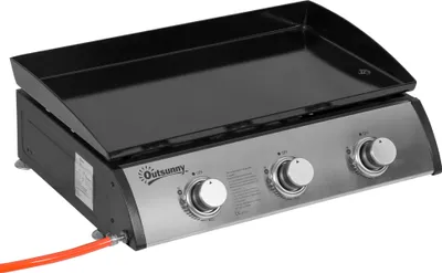 Obrázek produktu pro Plynový gril Outsunny 10000BTU/2,5 KW plynový gril včetně 3 hořáků z nerezové oceli redukce tlaku, plynová hadice, BBQ zahradní gril na balkon, kempingový gril 63 x 48 x 21 cm