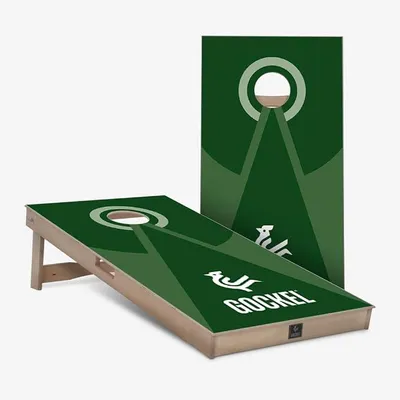 Imagen del producto de Tablero de juego "Boards Set" con pirámides verdes (120 x 60 cm), que incluye 2 juegos de 4 sacos para el juego de lanzamiento (cornhole)