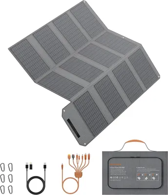 Productafbeelding van Draagbaar zonnepaneel, 120 W, 19 V, opvouwbare zonne-oplader met 7-in-1 zonnestekker, IP65 waterdicht, campingzonnepaneel voor draagbare krachtcentral