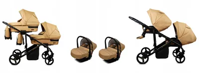 Produktbild von BabyLux® DUO | 3in1 Kinderwagen Set | Sand Pearl | Geschwisterwagen Zwillingskinderwagen | Kinderwagenset | Buggy + Babywanne + Autositz / Auto-Babyschale