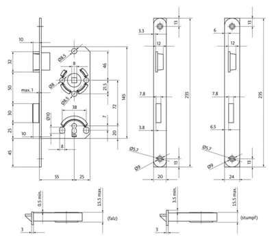 Zdjęcie produktu dla BKS ZT zamek wpuszczany BB 20/ 55/72/8mm DIN L srebrny ctg.cl 1 odlew cynkowy