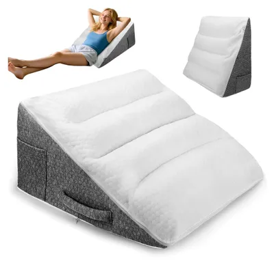 Produktbild von Keilkissen aus Memory-Schaum – Therapeutisches Schlafkissen bei Reflux, Schlafapnoe und Rückenbeschwerden (55x55x25 cm, 25° Neigung, waschbarer Bezug)
