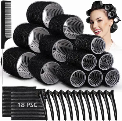 Produktbild von 33 selbsthaftende Lockenwickler, Set mit Haftwicklern in 3 Größen (44 mm, 36 mm, 25mm) für Frisuren sowie 12 Entenschnabel-Schneideclips