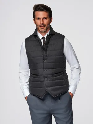 Produktbild von OMBRE Herren Weste Steppweste Kragen Knopfleiste OM-JAVJ-0275 dark grey melange S/M