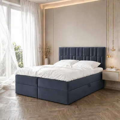 Zdjęcie produktu dla Łóżko kontynentalne dwuosobowe TEO 1 – łóżko o wymiarach 180 x 200 cm z materacem typu bonell, z pojemnikiem na pościel i nakładką. (Antracyt)