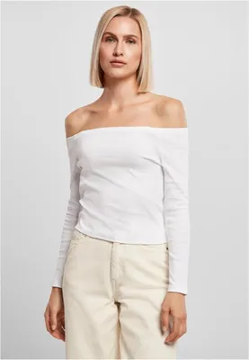 Obrázek produktu pro Dámské tričko s dlouhým rukávem Urban Classics Ladies Off Shoulder Rib Longsleeve white - 5XL