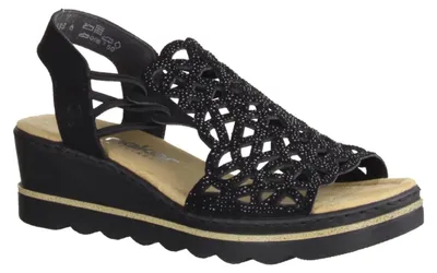 Produktbild von Rieker 67465-00 Keilsandalette, Damen, Textil/Synthetik, Schwarz, Sandalen - Damenschuhe Sandalette / Sling, Schwarz