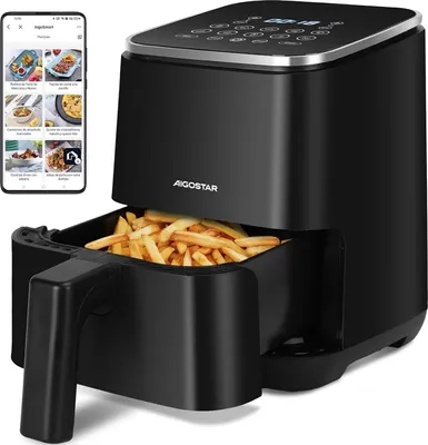 Productafbeelding van Heetluchtfriteuse, 2 liter, airfryer met 8 programma's en een LED-touchscreen, 1200W, instelbare tijd en temperatuur, uitneembare, antiaanbaklaag en roestbestendig