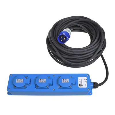 Productafbeelding van CEE stopcontact met 3 aansluitingen, 20 meter (2x Schuko + 1x 2 USB-poorten)