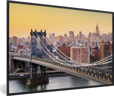 Produktbild von MuchoWow® MuchoWow® Gerahmtes Poster Manhattan-Brücke in New York 90x60 cm - Poster mit zchwarzem Bilderrahmen - Fotorahmen - Foto-Plakat