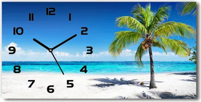 Produktbild von Wanduhr aus Glas – 60x30 cm - Glasbild - Glasuhr - Gehärtetes Glas - schwarze-zeiger - Tropischer Strand