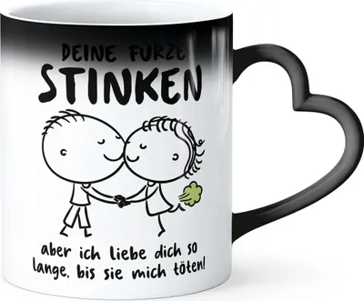 Produktbild von Kaffee-Tasse Zaubertasse Spruch Lustig Fürze stinken Pupsen  Geschenk Liebe Ironie Sarkasmus Herzhenkel MoonWorks®