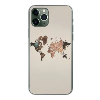 Produktbild von MuchoWow® Handyhülle Schutzhülle Hülle für iPhone 11 Pro Weltkarte - Holz - Braun Silikon Softcase Handy Hülle - Handy