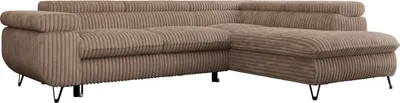 Produktbild von Ecksofa Sofa Braun, Wohnlandschaft L-Form mit Schlaffunktion und Bettkasten, Schlafsofa mit Bettkasten, Sofa mit Einstellbare Kopfstützen, Peter L - Braun Cord - Rechts Braun
