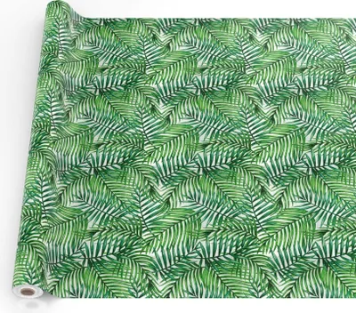 Produktbild von Tischdecke Tropik aus Textil mit Blumen Pflanzen wasserabweisend Tischtuch Tischwäsche Aquarell Grün Breite 140cm Länge 1000cm mit Schnittkante