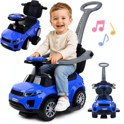 Zdjęcie produktu dla Jeździk chodzik pchacz z melodyjkami 3w1 autko z klaksonem niebieski FUNFIT KIDS