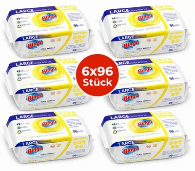 Produktbild von Bingo Feuchttücher Zitrone 6x96 Blatt – Lemon – Vorteilspack