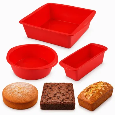 3er-Set Silikon-Backformen, antihaft, BPA-frei, rot